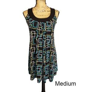 Women's Sleeveless Dress Black Geometric Casual Summer Dress Medium NWOT